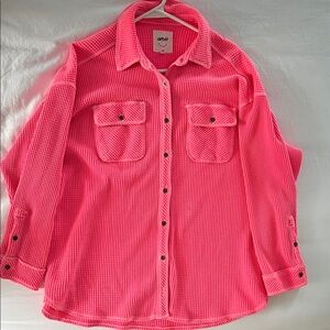 Aerie Vibrant waffle oversized Pink button Shirt